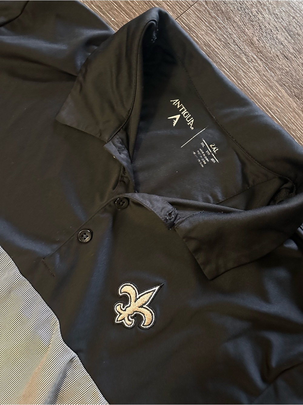 Antigua New Orleans Saints Men’s Polo Shirt NFL Short Sleeve Black Gray 2XL